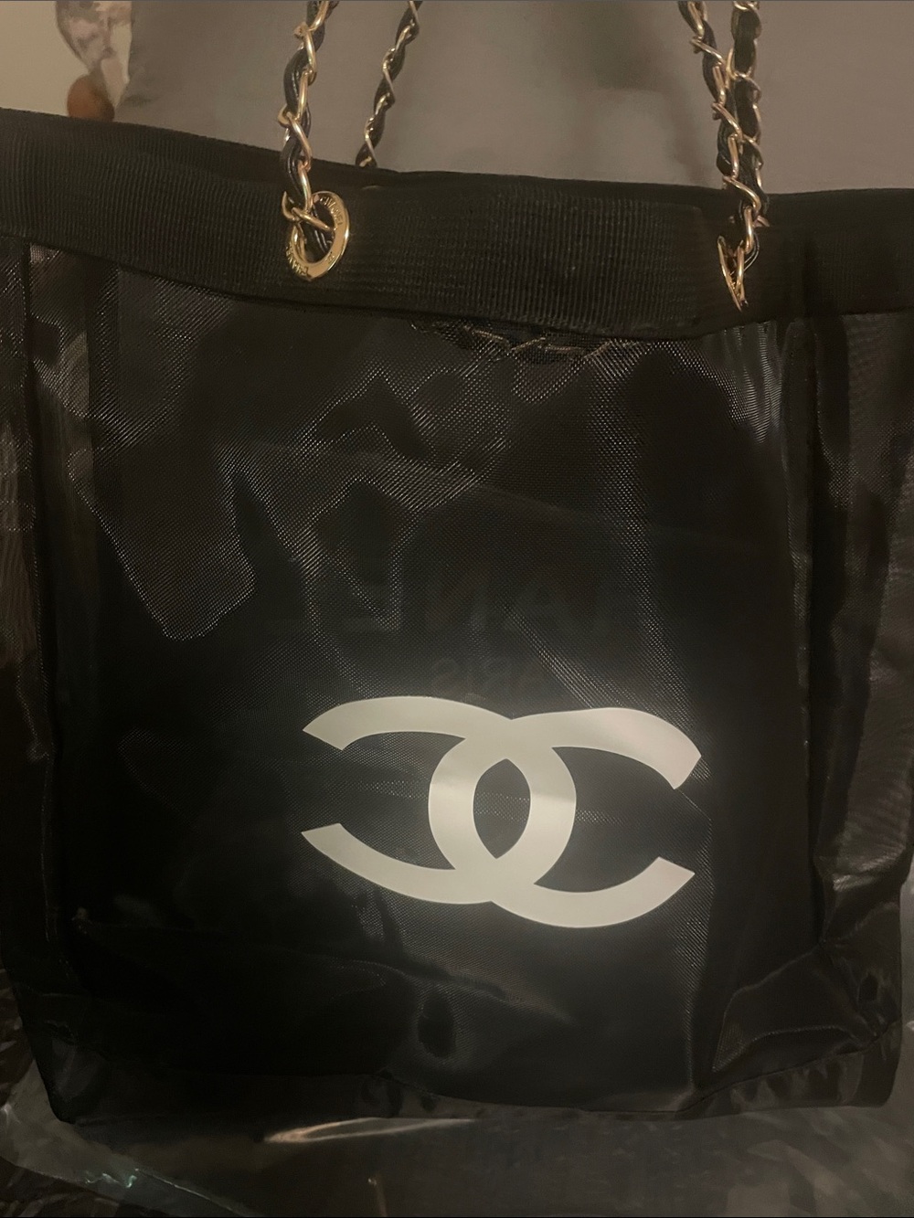 GWP Black Mesh Tote with Chain-Strap and Matching Cosmetic Pouch - Picture 17 of 17